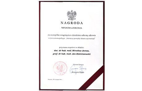 I Nagroda Ministra Zdrowia za szczególne osiągnięcia w dziedzinie ochrony zdrowia (20.11.2000)